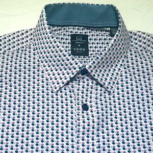 Michael Strahan Casual Blue & Pink Geometric Button Down Shirt M Classic Fit